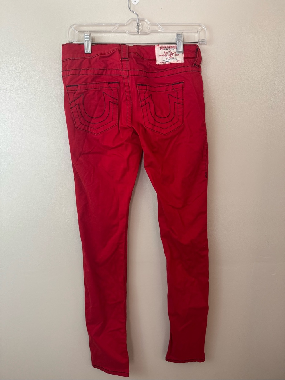Women's Red True Religion Black Stitch Skinny Jeans Size 27